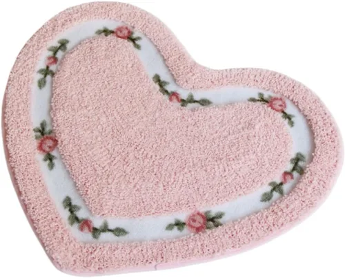 Vista 5 de Bonita alfombra de área de flores de rosas en forma de corazón para un baño súper suave, antideslizante, absorbente, alfombra de baño floral Azul