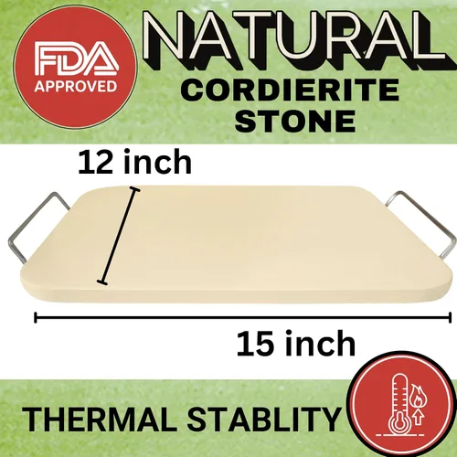 Vista 7 de Piedra de hornear para pan, piedra de hornear de 15 pulgadas para horno con asas y herramienta de masa, piedra rectangular para pan, alta