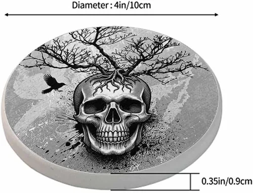 Vista 2 de oFloral Juego de 2 posavasos con diseño de calavera para bebidas, diseño de árbol blando de pájaros, creativos, para decoración del hogar, 4
