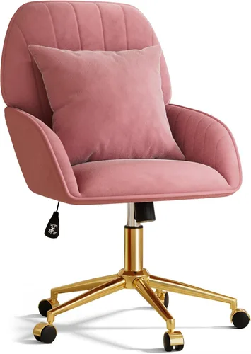 Vista 12 de Silla de escritorio para oficina en casa, cómoda con ruedas giratorias ajustables, moderna silla de tocador de maquillaje de terciopelo con respaldo