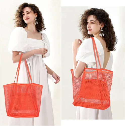 Vista 4 de WantGor Bolsa de malla de playa, bolso de compras para mujer, bolso de compras para mujer, bolso de viaje casual, bolsas de hobo plegables de gran