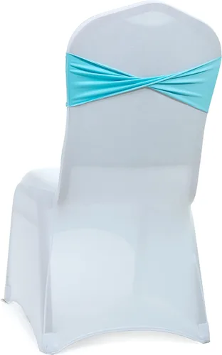 Vista 20 de MDS Paquete de 100 bandas de elastano para silla, bandas lisas sin hebilla, reutilizables, elásticas, para decoración de bodas, recepciones, Azul