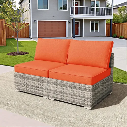 Vista 44 de HOOOWOOO Patio Sectional Furniture Set,2 Piece Couch Set with 2 Matching Armless Chairs(Beige)