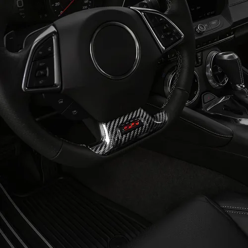 Vista 4 de AIRSPEED Funda de fibra de carbono para volante de Camaro, accesorios interiores compatibles con Chevrolet Camaro 2016-2021, versión de lujo (negro)