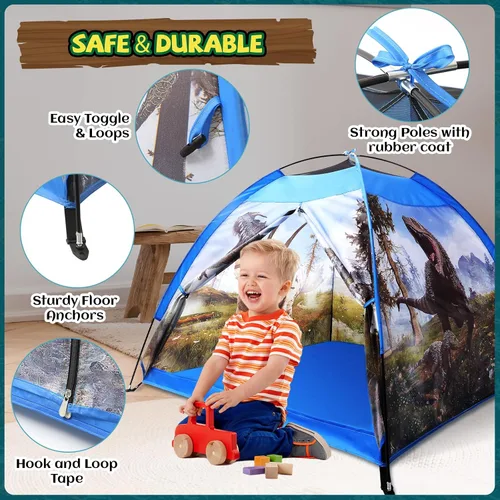 Vista 2 de Tienda de campaña de dinosaurio para niños de 48 x 48 x 43 pulgadas realista para niños pequeños como juguetes de dinosaurio, perfecta para niños