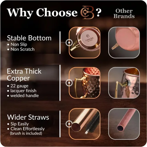 Vista 4 de COPPER-BAR Tazas de cobre Moscow Mule – Juego de 4 tazas de regalo únicas hechas a mano, martilladas por artesanos, tazas de cobre sólido 100% puro