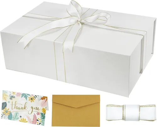 Vista 7 de YINUOYOUJIA Caja de regalo grande de color negro de 14 x 9 x 4.5 pulgadas, cajas de regalo con tapa de cierre magnético, cinta y tarjeta, caja
