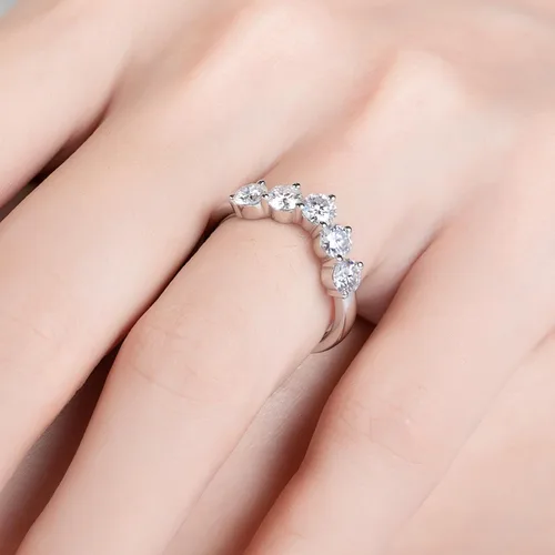 Vista 8 de Anillos de eternidad de moissanita, anillos de boda, color D, claridad VVS1, redondo, corte brillante, plata de ley 925, 56 piedras, anillos