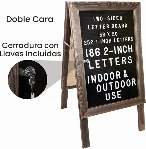 Vista 4 de Excello Global Products Letrero grande de madera con marco en A de 36 x 20 pulgadas, tablero de letras de fieltro con letras intercambiables