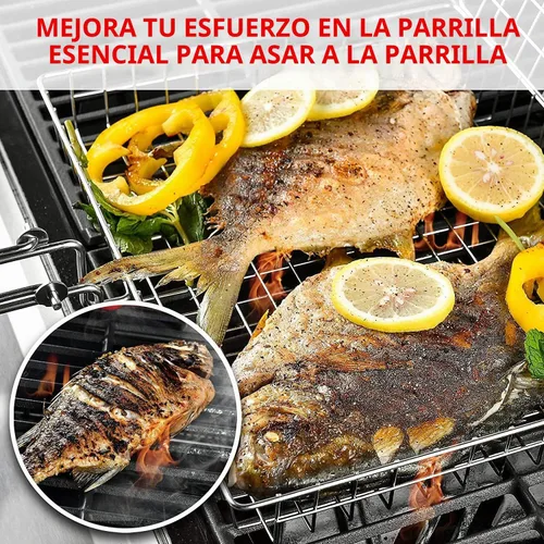 Vista 2 de Cesta para barbacoa - Cesta para parrilla de pescado y estante - Accesorios para exteriores
