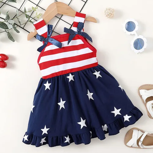 Vista 3 de LYSMuch Toddler Baby Girls 4th of July Outfit Independence Day Dress Kids American Flag Clothes