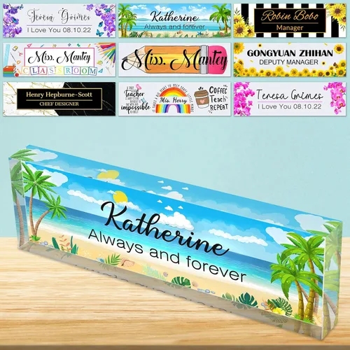 Vista 35 de Placa de nombre de escritorio personalizada de bloque de acrílico personalizado para oficina, placa de escritorio personalizada, decoración