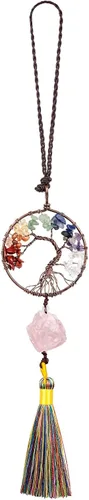 Vista 13 de rockcloud Adorno colgante de árbol de la vida de 7 chakras con borla de piedra cruda irregular para pared, coche, hogar, boda, boda, apatita azul