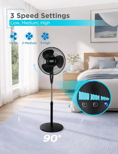 Vista 5 de BLACK+DECKER - Ventilador de pie de 16 pulgadas (40.64 cm) con base de pedestal, ventilador de pie ajustable en altura con control remoto y panel