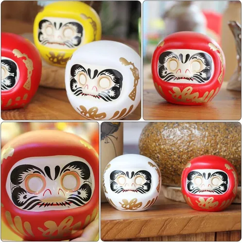 Vista 6 de Tofficu Hucha japonesa Daruma – Figura de cerámica roja Daruma para decoración del hogar, ahorro para niños y decoración zen japonesa – 4.33 pulgadas
