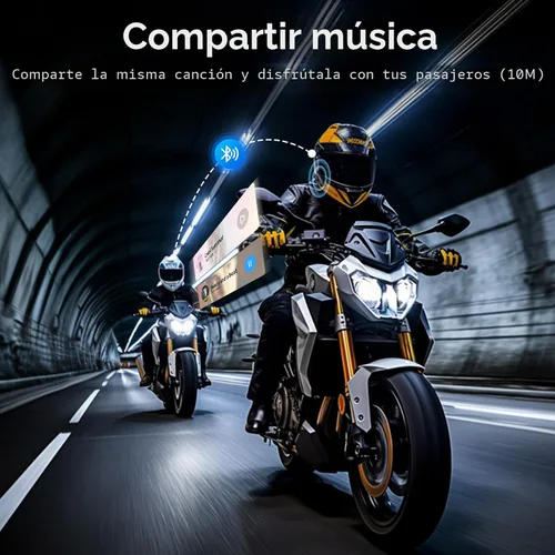 Vista 6 de JESIMAIK Auriculares Bluetooth para Casco de Motocicleta, Sistema de Comunicación de Casco de 2KM de 10 Vías, Intercomunicador de Audio Multitarea