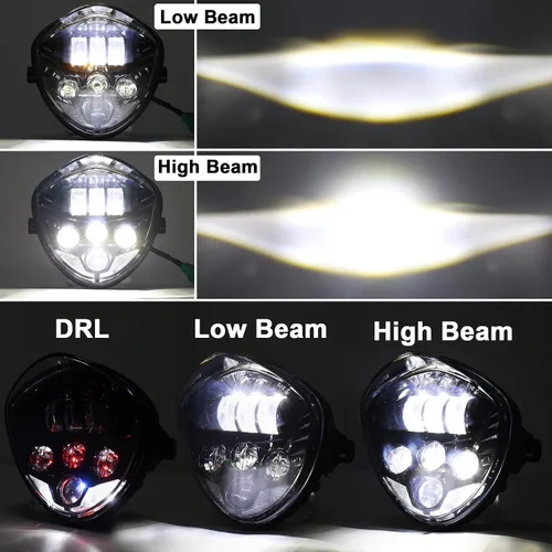 Vista 2 de MOVOTOR - Faro delantero para motocicleta, 7 pulgadas, con abrazadera de soporte, fondo rojo, luz blanca DRL, luz alta y baja, para motocicleta