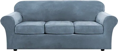 Vista 15 de Funda de terciopelo de lujo con fundas de cojín de asiento separadas, funda de sofá de alta elasticidad, fundas de sofá de felpa ultra suave, Marrón