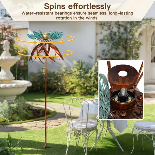 Vista 3 de Molinillos de viento para patio y jardín, molinillos de viento para exteriores, metal grande, 77 pulgadas, molino de viento cinético y esculturas