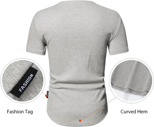 Vista 4 de JMIERR Camisas para hombre con cuello redondo y cuello redondo, camiseta atlética con botón