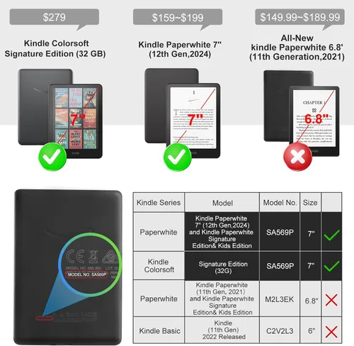 Vista 2 de CoBak Funda con cubierta magnética plegable para Kindle Paperwhite de 7 pulgadas de 12ª generación 2024 y Kindle Colorsoft - para PopSockets Grip