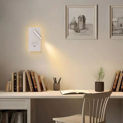 Vista 9 de M04 - Apliques regulables para montaje en pared, luz de lectura, lámpara de noche con puerto USB, enchufable, lámparas de pared con cable duro