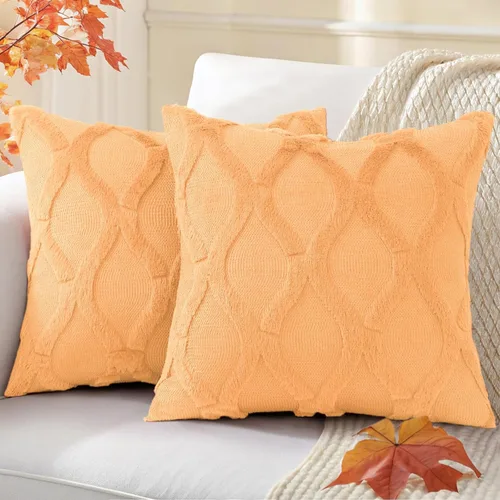 Vista 42 de decorUhome - Juego de 2 fundas de cojín decorativas para primavera de 16 x 16 pulgadas, fundas de almohada afelpadas de lana y piel sintética suave