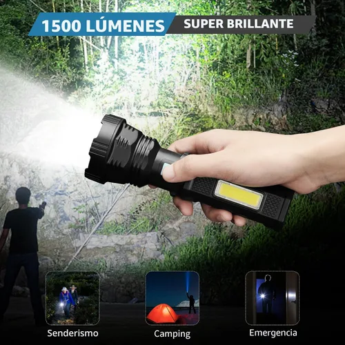 Vista 2 de VOETIR Linterna LED Solar, linternas recargables LED solares de mano de 1500 lúmenes con IP65 impermeables, batería de 2000mAh para emergencias