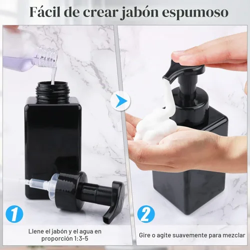 Vista 4 de Paquete de 3 dispensadores de jabón espumoso de 15 oz/15.2 fl oz, botella de espuma de plástico, contenedor de jabón líquido recargable para champú