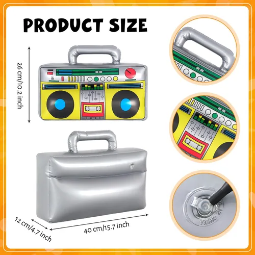 Vista 2 de Teléfono inflable, micrófono Boombox de radio inflable, decoraciones de fiesta de los años 80 y 90, decoraciones de fiesta temática de música hip