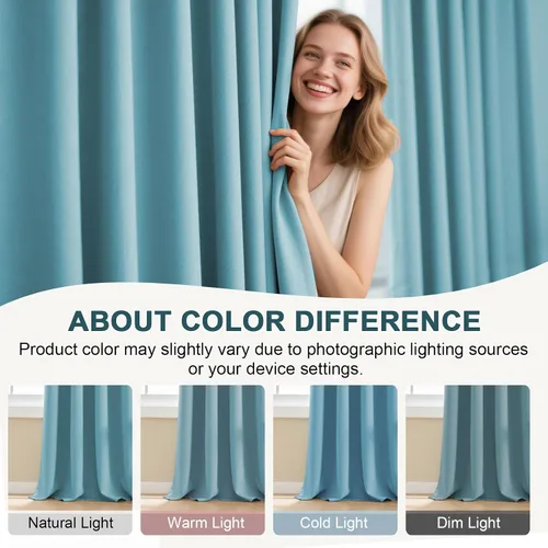 Vista 5 de Turquoize Cortinas Opacas con Aislamiento Térmico Paneles de Tratamiento de Ventanas con Bolsillo para Barra Paneles de Ventana para Ventanas