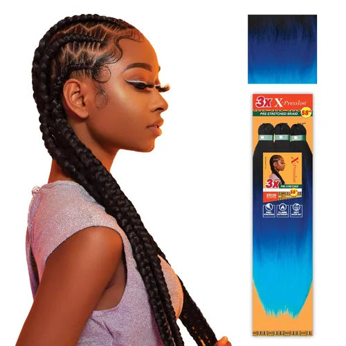 Vista 34 de Sensationnel X-Pression - Trenzas sintéticas prestiradas, 3 unidades, 58 pulgadas, negro azabache 1 Cabello trenzado, Kanekalon, ignífugo
