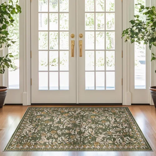 Vista 32 de jinchan Alfombra de entrada lavable vintage floral de medio círculo de 2 x Eden Azul/Verde