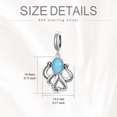 Vista 3 de JERWLI Octopus Charm 925 Sterling Silver Sea Beach Octopus Dangle Beads for Bracelets