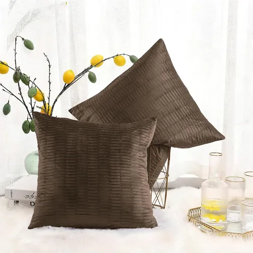 Vista 32 de Juego de 2 fundas de almohada decorativas de terciopelo a rayas plisadas de 14 x 26 pulgadas, funda de cojín rectangular suave y elegante para sofá