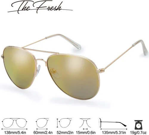 Vista 3 de The Fresh Classic - Gafas de sol de aviador con marco de metal grande y caja de regalo