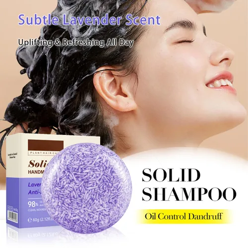 Vista 2 de Grospe Barra de champú de aceite esencial de lavanda, limpieza profunda e hidratación, alivia la picazón y la caspa, deja el cabello suave