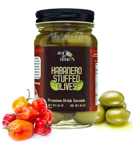 Vista 17 de Green Jay Gourmet Aceitunas Rellenas de Almendra – Aceitunas Verdes Rellenas de Almendra para Decoración de Cócteles y Tabla de Quesos – Aceitunas