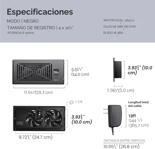 Vista 6 de BIOWIND Ventilador silencioso de refuerzo de registro se adapta a agujeros de registro de 4" x 10", ventilador de salida de aire acondicionado de 10
