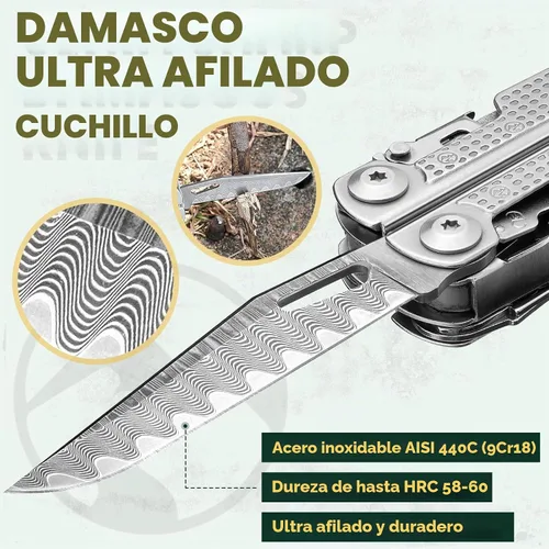 Vista 2 de Multper Multitools Pliers Pro, herramienta múltiple mejorada con cuchillo de Damasco, cortadores de alambre reemplazables y juego