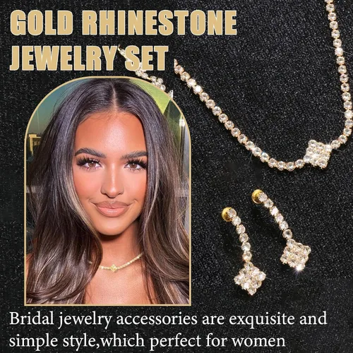 Vista 3 de Rhinestone Jewelry Set Necklace Bracelet Earrings Set Sparkly Necklace Dangle Earrings Prom Formal Costume Jewelry Sets for Women and Brides