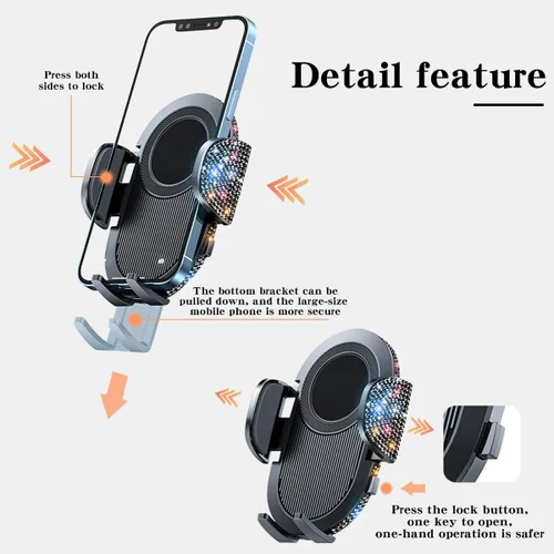 Vista 5 de Soporte brillante para teléfono celular para mujeres [potente succión] [estabilidad de grado de carreras de rallyes] Soporte brillante para teléfono