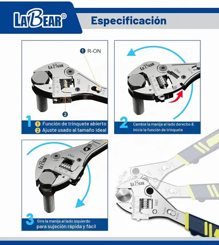 Vista 4 de LABEAR - Llave de trinquete ajustable de 8 pulgadas, mordaza de 0.984 in, acero CR-V Selector de encendido/apagado, escala láser, agarre