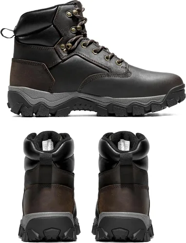Vista 6 de NORTIV 8 Botas de senderismo para hombre, impermeables, con puntera suave, botas de trabajo de cuero