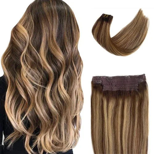 Vista 16 de Extensiones de cabello con alambre negro, extensiones de cabello balayage, extensiones de cabello con alambre de cabello humano, 14 pulgadas 70 g