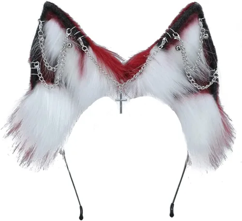 Vista 5 de VIGVAN Orejas de zorro de lobo hechas a mano Animal Cosplay Cute Head Accesorios para Halloween (negro)