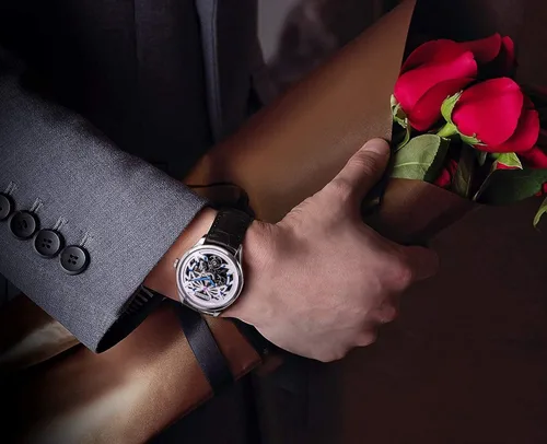 Vista 6 de AGELOCER Reloj analógico de lujo para hombre con diseño de esqueleto mecánico automático de acero inoxidable
