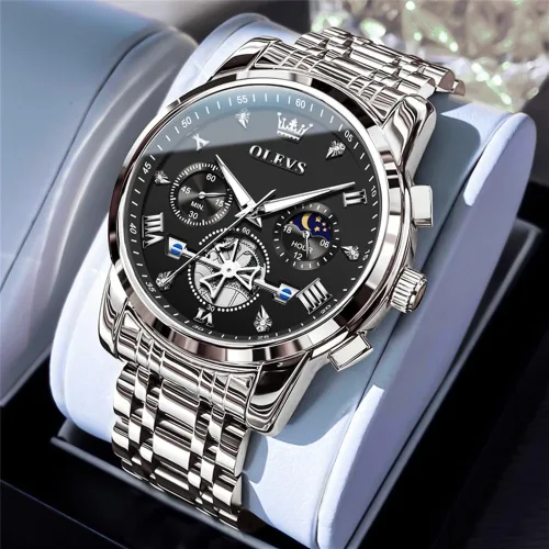 Vista 2 de OLEVS Watches for Men Dress Watch Chronograph Luxury Stainless Steel Big Face Men Watches Multi-Function Easy to Read Diamond Roman Numerals