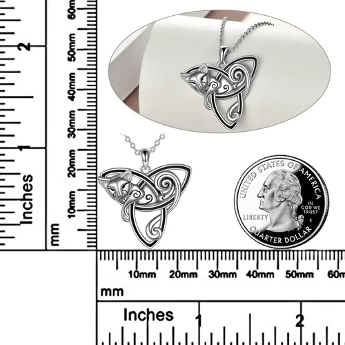 Vista 6 de POPLYKE Collar de gato celtacollar de urna de gato para mujer, plata de ley, triquetra, collar de nudo de trinidad celta para niñas, regalos