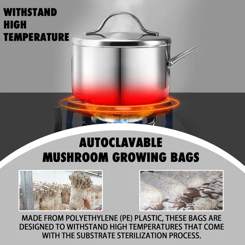 Vista 5 de TonGass Paquete de 60 bolsas de cultivo de hongos autoclave a granel con parches de filtro microporoso, grandes de 6 x 5 x 20 pulgadas